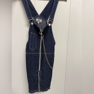 Dark Blue Denim Overalls with Chain Detail